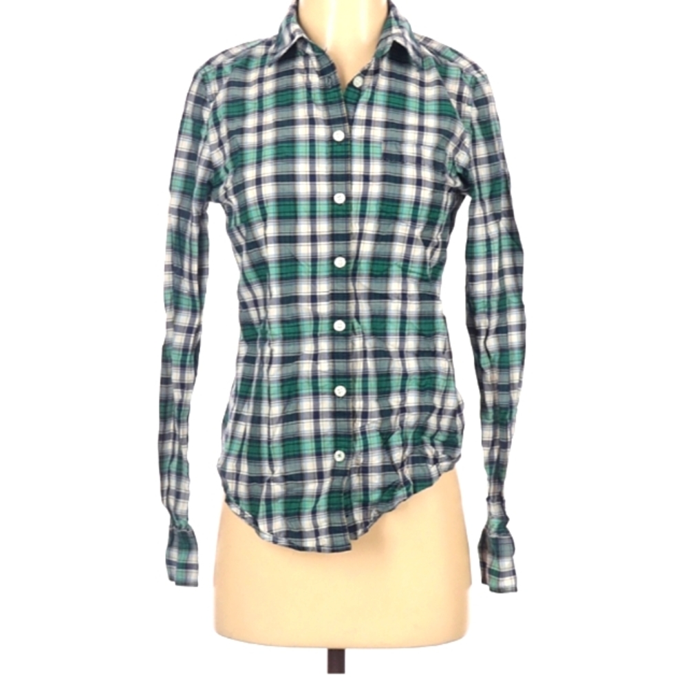 American Eagle AEO Plaid Long Sleeve Button up Shirt Top Green Blue Pocketed - S